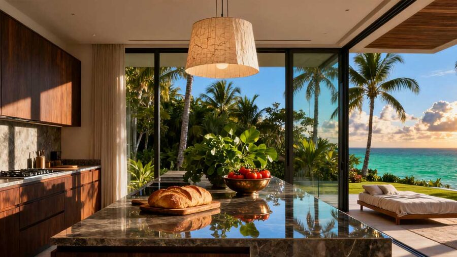 Thailand seaside villa with aluminium sliding doors open