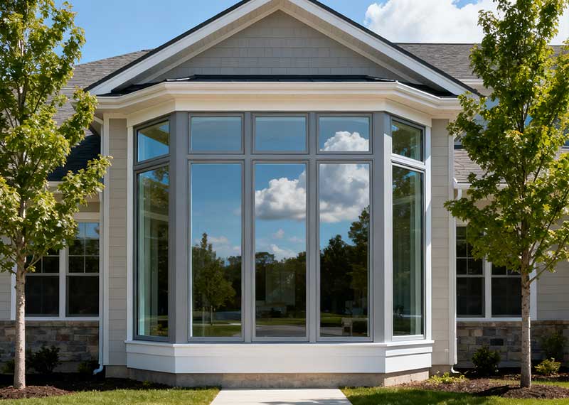 Large Gray Aluminum Bay Window Exterior - Modern Bay Window Replacement