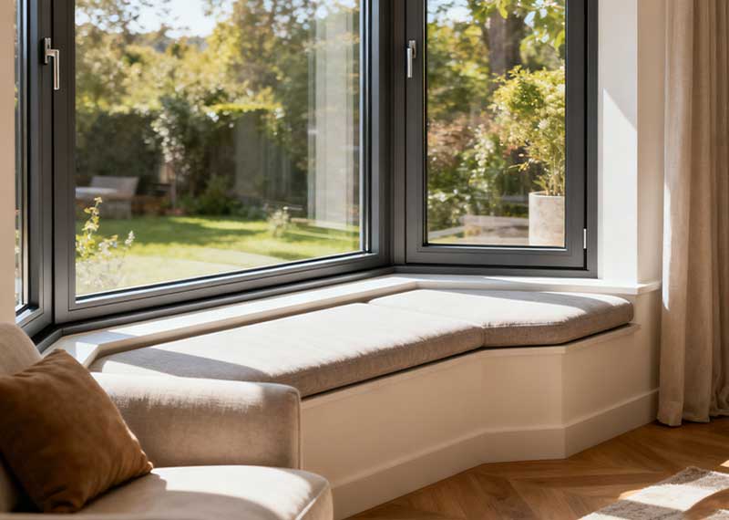 Modern Aluminum Bay Window with Seat - Kanod Sunrise Series Replacement