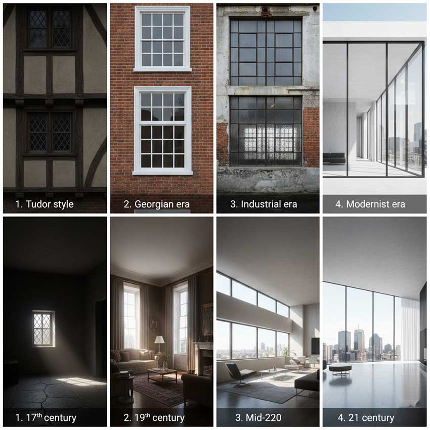 Historical development of standard window sizes in architecture