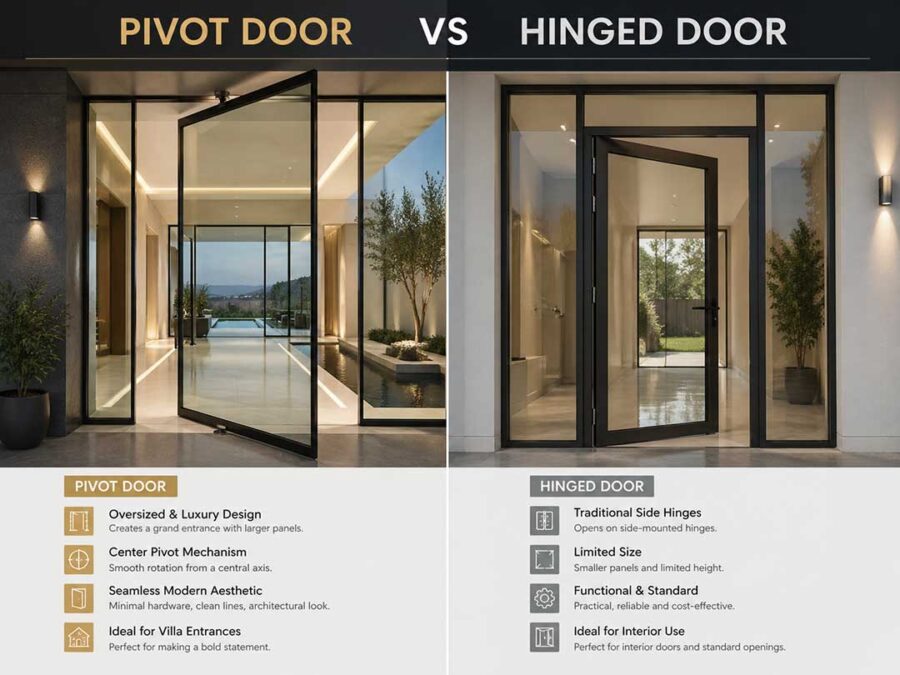 Pivot Door vs Hinged Door: Structural Differences, Pros, Cons & Best Use Cases