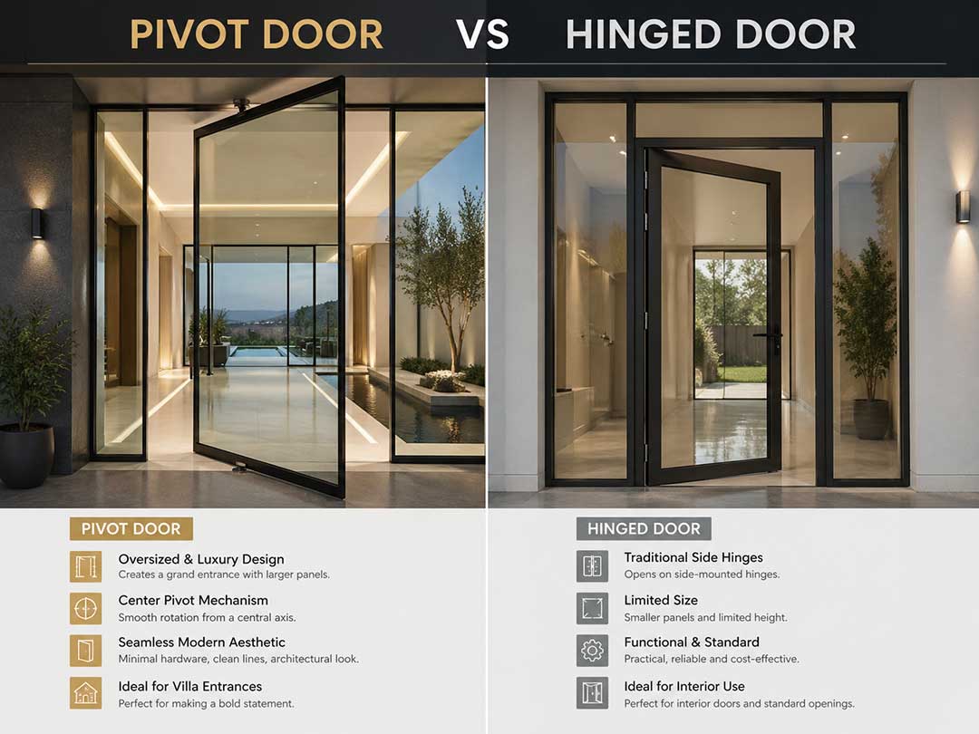 Pivot Door vs Hinged Door: Structural Differences, Pros, Cons & Best Use Cases