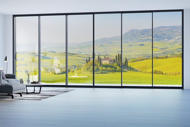 Slim Frame & Black Aluminium Sliding Doors for Modern Living Room Design